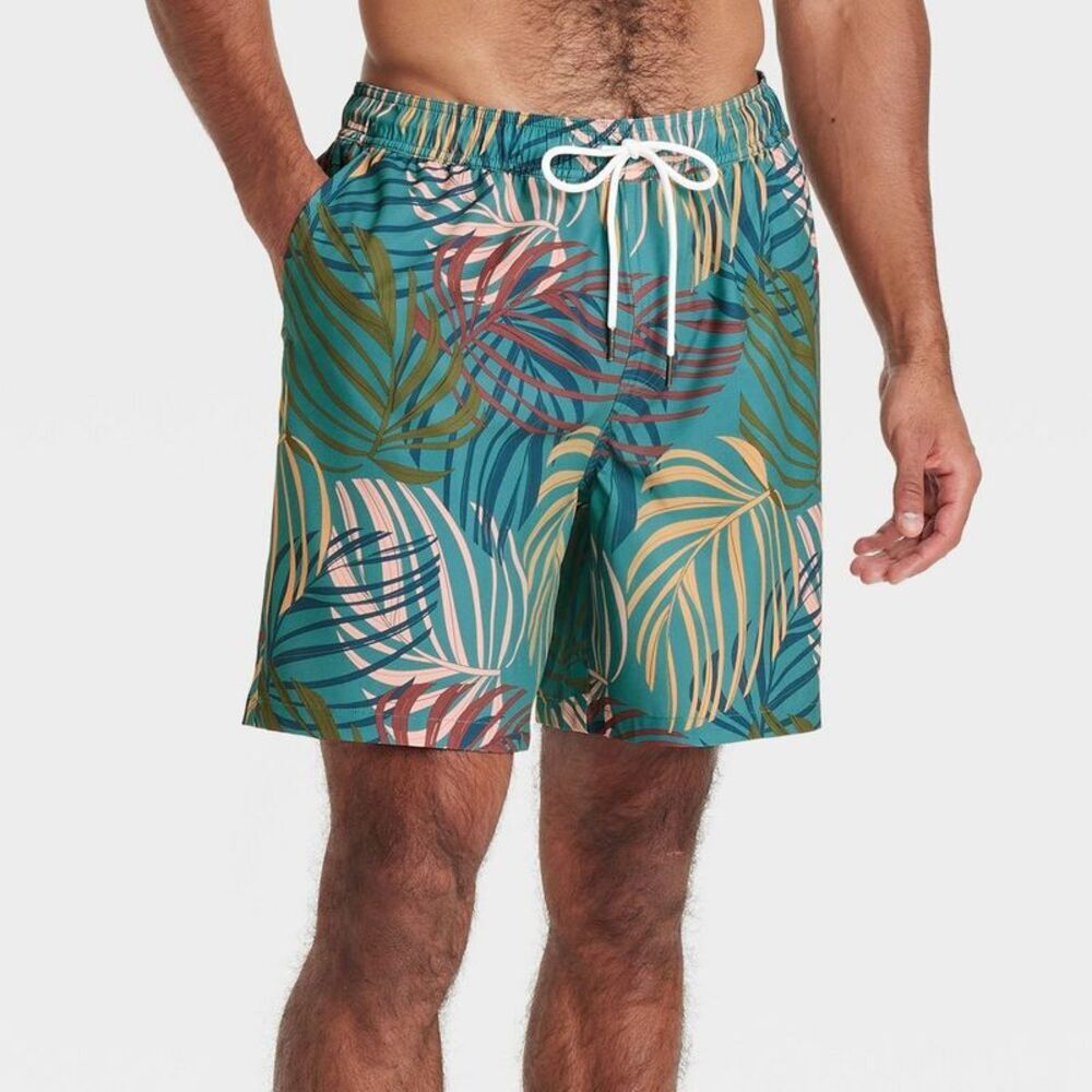 Men's 7" Swim Shorts with Boxer Brief Liner- Goodfellow & Co Teal Palm XL